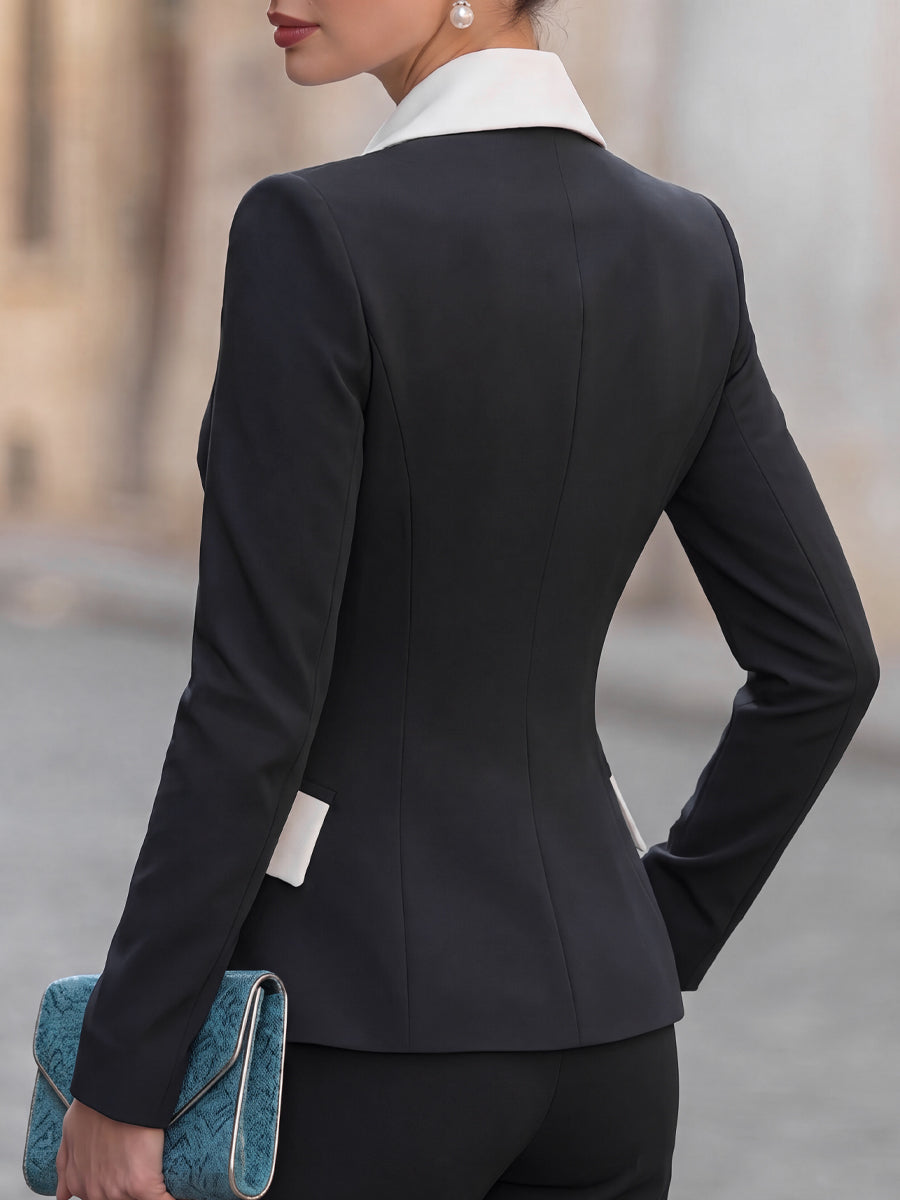 Contrast Notched Lapel Pleated Waist Blazer