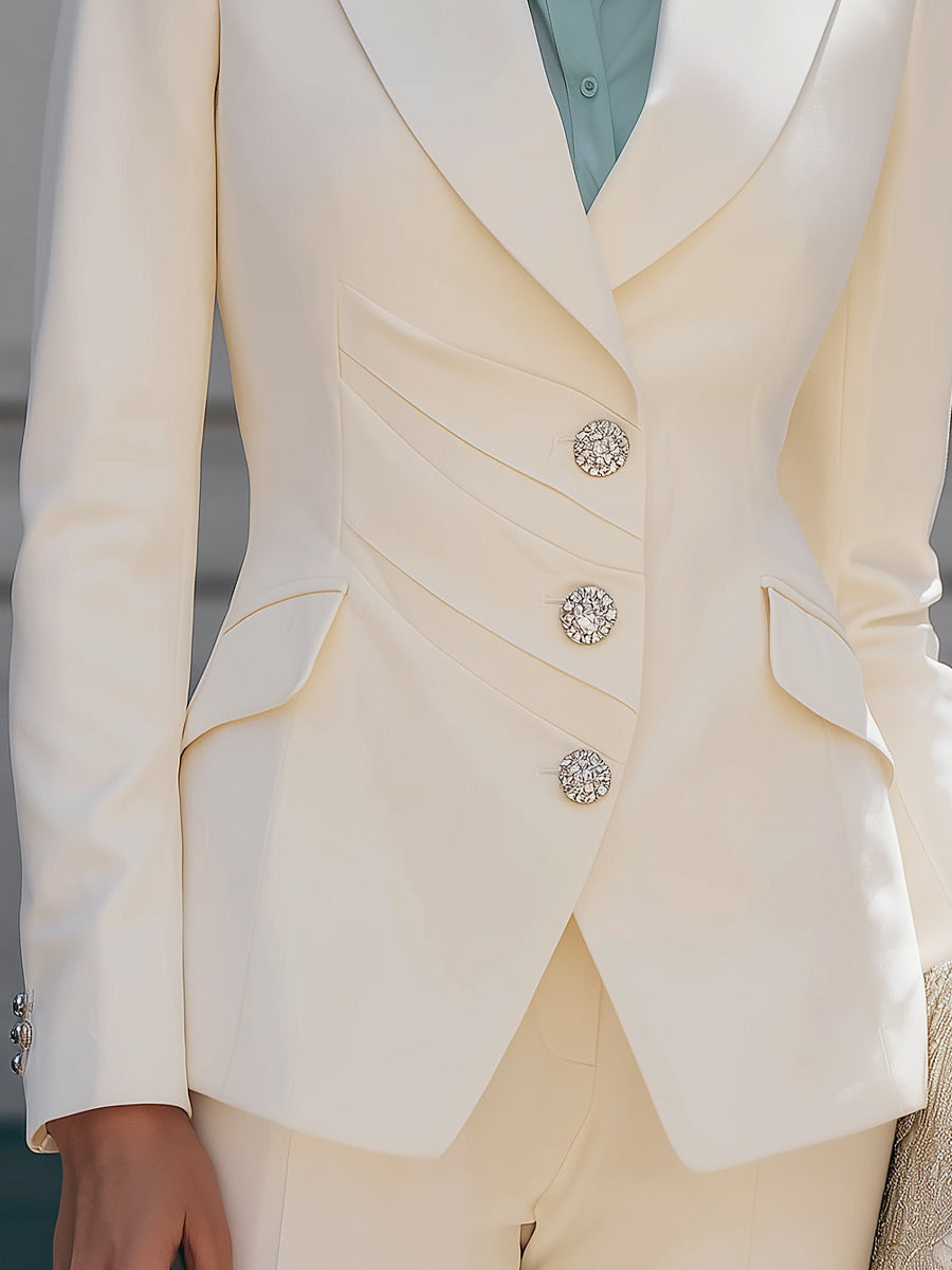 Draped Pleated Notched Lapel Tailored Blazer