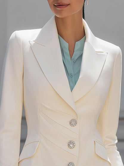 Draped Pleated Notched Lapel Tailored Blazer