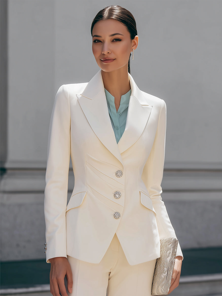Draped Pleated Notched Lapel Tailored Blazer