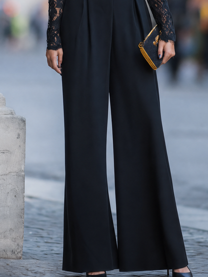 Off-Shoulder Lace Sleeve Wide Leg Evening Jumpsuit