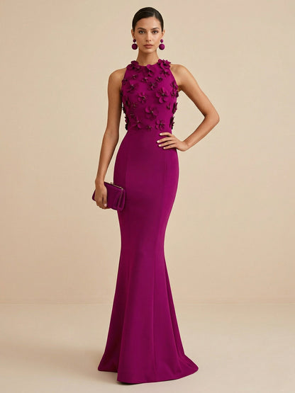 Fucia | High Neck Floral Mermaid Formal Bridesmaid Dress