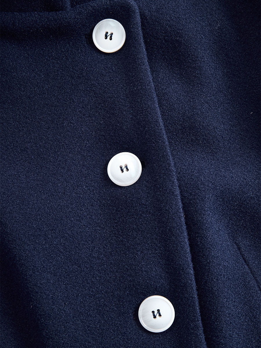 Women's Navy Stand Collar Maxi Wool Coat