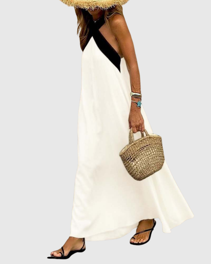 Summer | Linen Crossover Halter Neck Maxi Sundress