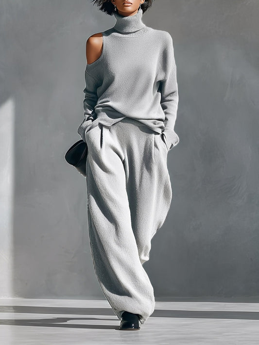 Women's One Shoulder Cut Out Knit Two-Piece Set