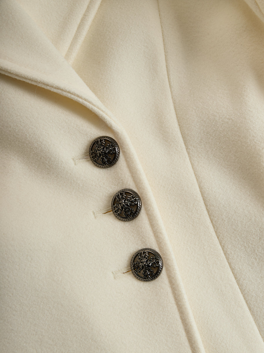 Women's Ivory Faux Fur Collar Flared Coat