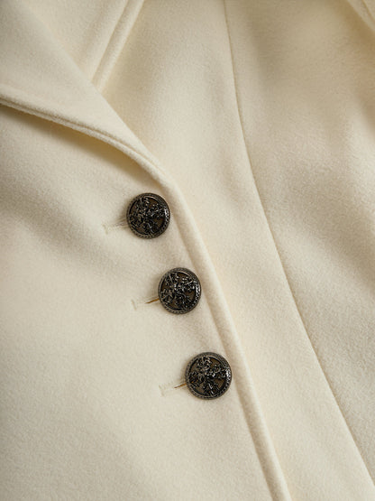 Women's Ivory Faux Fur Collar Flared Coat