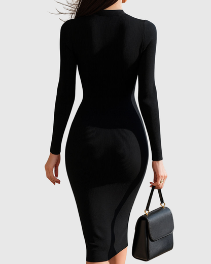 Eadwine | Women's Zip Front Ribbed Knit Midi Dress