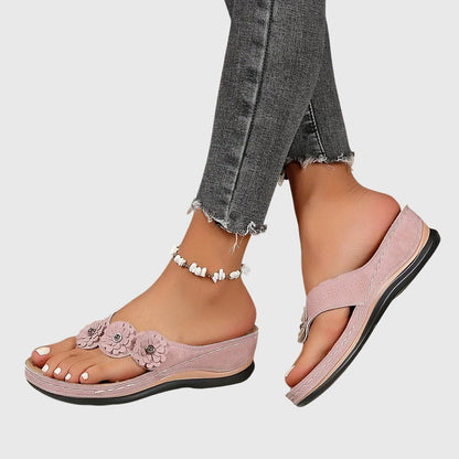 Allison | Flower Wedge-Heel Flip Flop Comfort Sandals