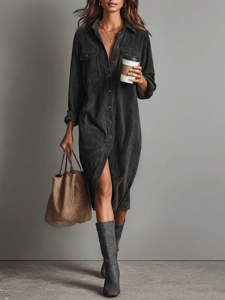 Julianna | Corduroy Button-Down Shirt Midi Dress