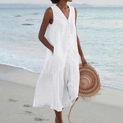 Barbara | Sleeveless Button Down Midi Summer Dress
