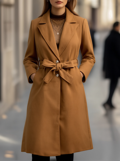 Women's Camel Belted Wool Trench Coat