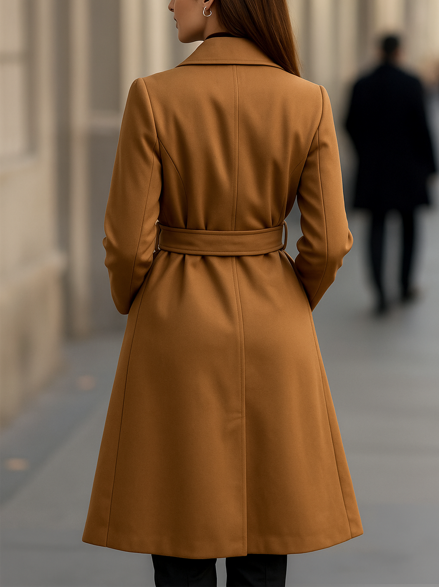 Women's Camel Belted Wool Trench Coat