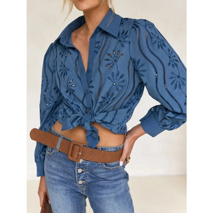 Paris | Eyelet Embroidered Puff-Sleeve Button Down Blouse