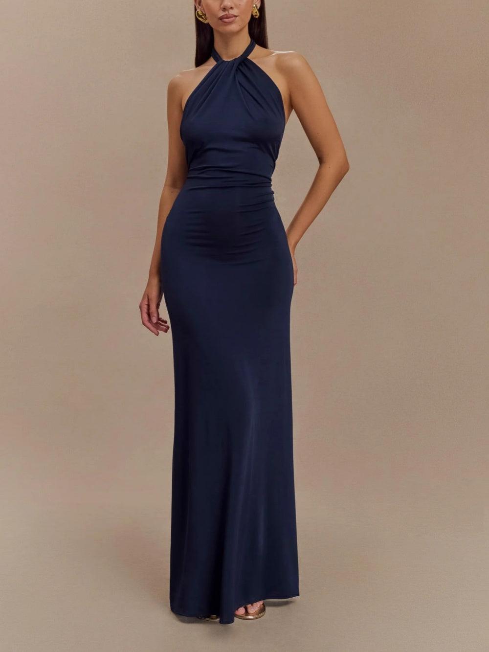 Sue | Halter Open Back Wedding-Guest Maxi Dress