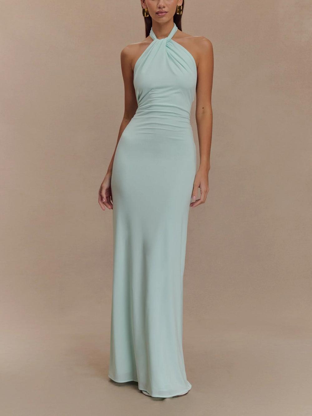 Sue | Halter Open Back Wedding-Guest Maxi Dress