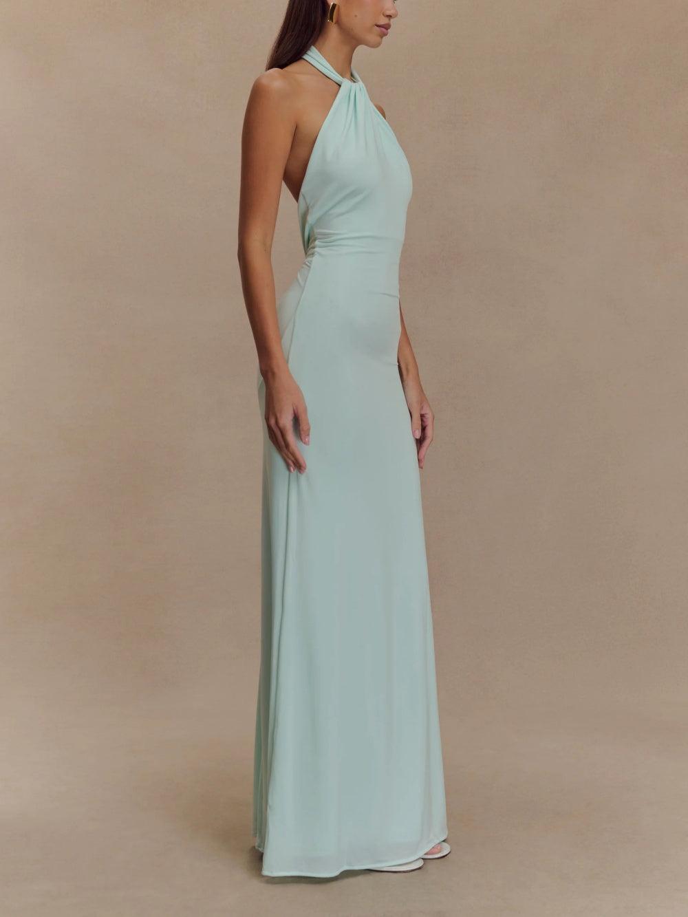 Sue | Halter Open Back Wedding-Guest Maxi Dress