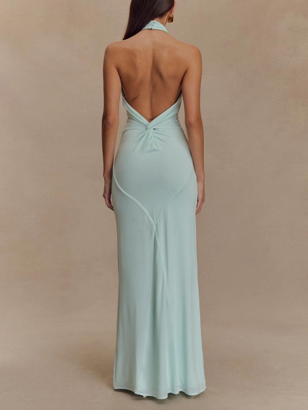 Sue | Halter Open Back Wedding-Guest Maxi Dress