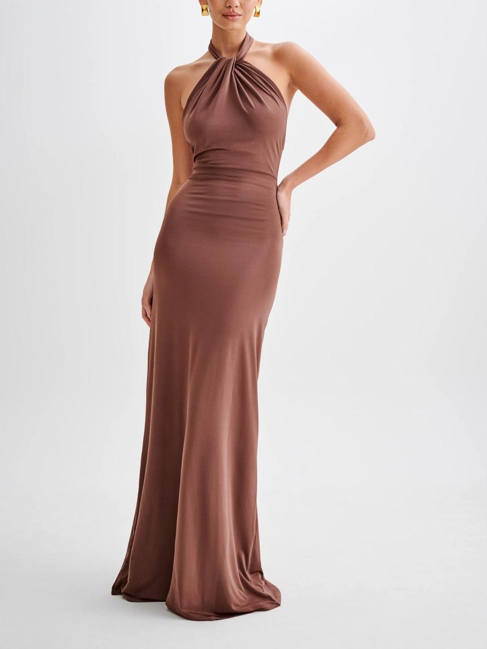 Sue | Halter Open Back Wedding-Guest Maxi Dress