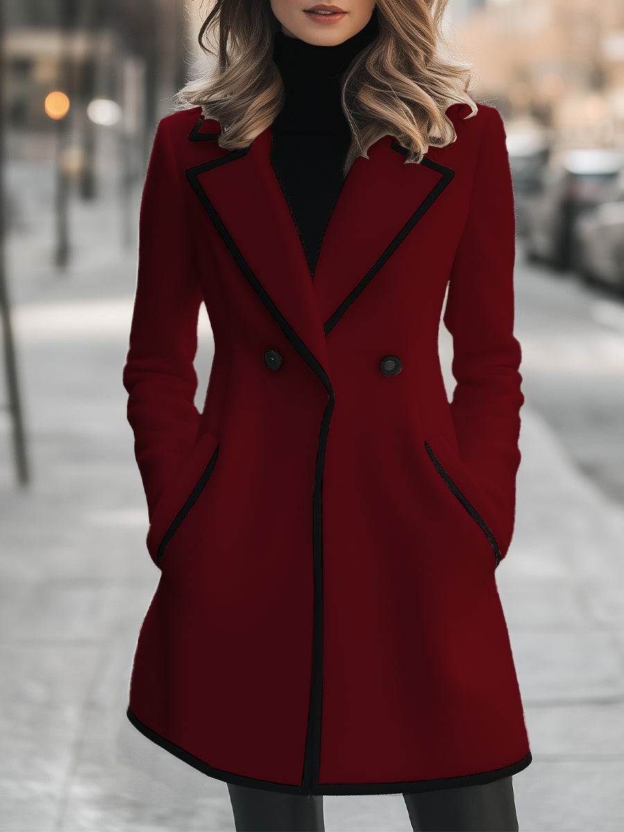 Women's Double-Breasted Contrast Trim Coat