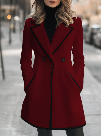 Women's Double-Breasted Contrast Trim Coat