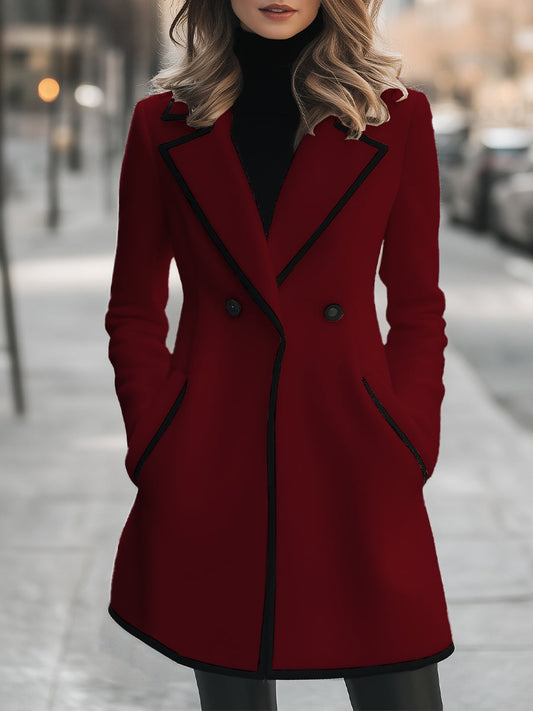 Women's Double-Breasted Contrast Trim Coat
