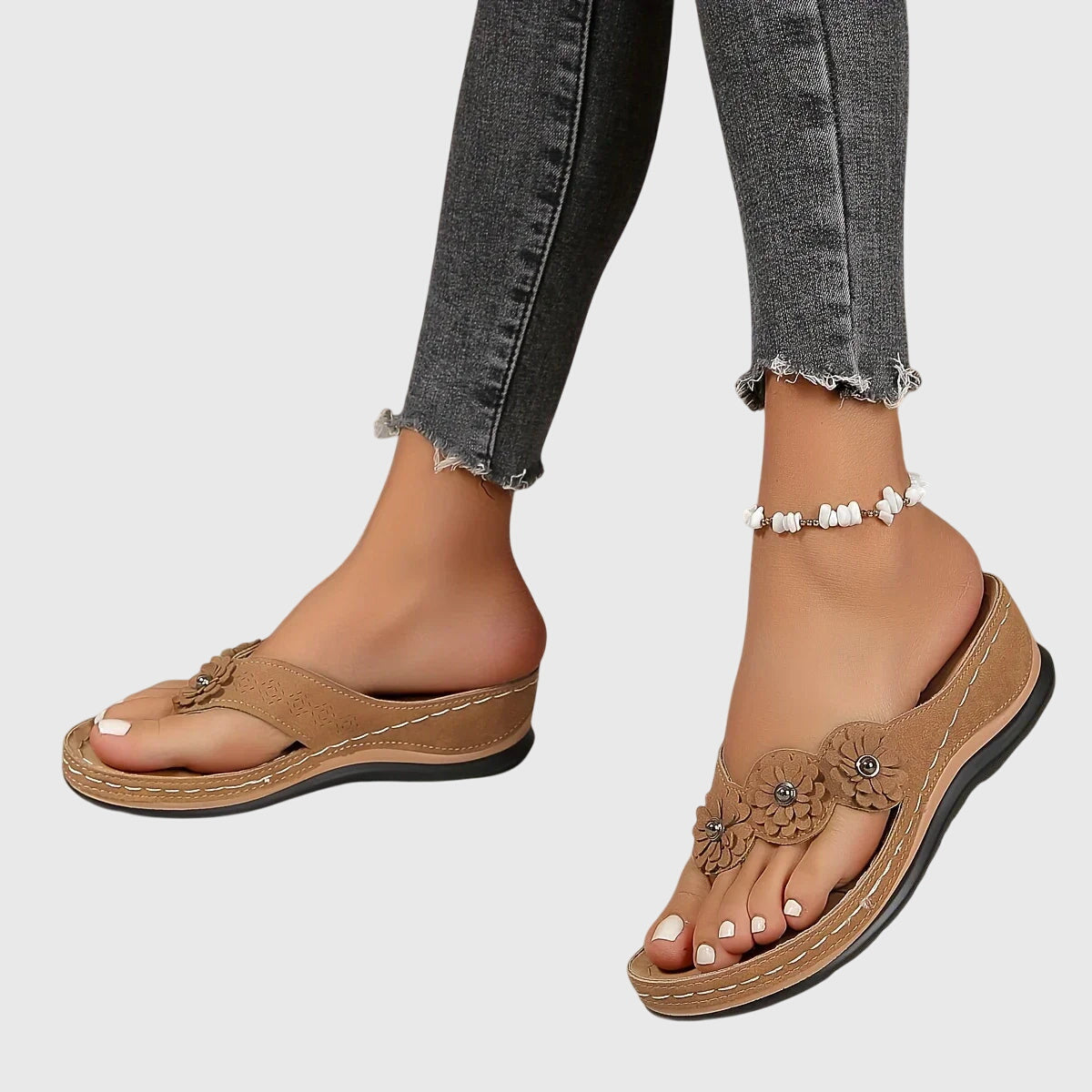Allison | Flower Wedge-Heel Flip Flop Comfort Sandals