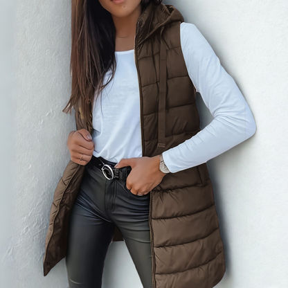 Raine | Women's Sleeveless Hooded Longline Puffer Vest