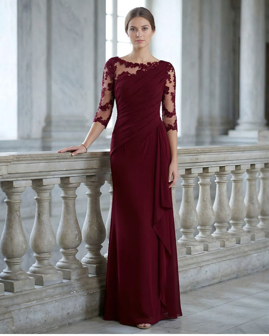 Women's Lace Illusion Ruffle Evening Gown