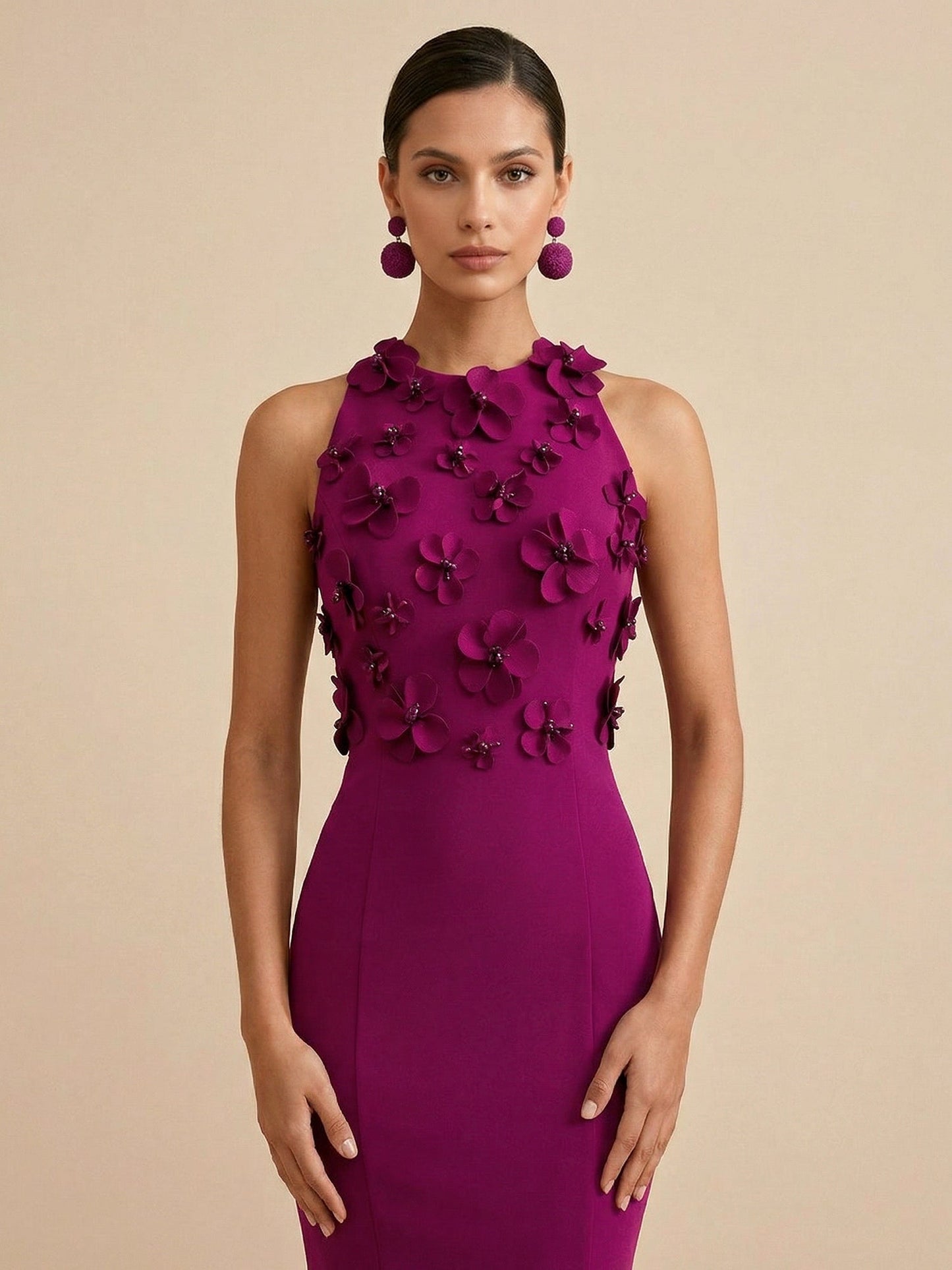 Fucia | High Neck Floral Mermaid Formal Bridesmaid Dress