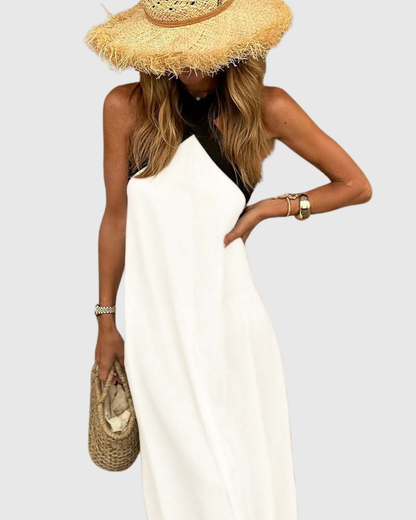 Summer | Linen Crossover Halter Neck Maxi Sundress
