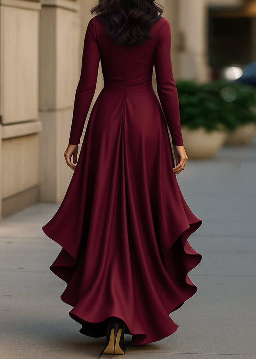 Women's Satin Wrap Dress High Low Ruffle Detail