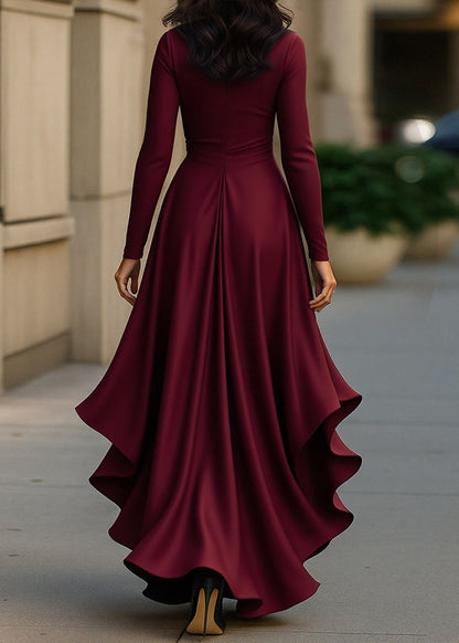 Women's Satin Wrap Dress High Low Ruffle Detail
