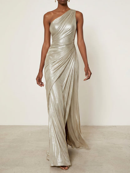 Luxe | One Shoulder Silk Ruffle Maxi Formal Bridesmaid Dress
