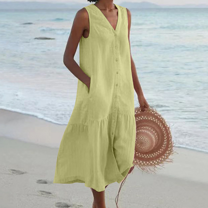 Barbara | Sleeveless Button Down Midi Summer Dress