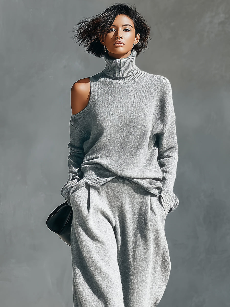 Women's One Shoulder Cut Out Knit Two-Piece Set