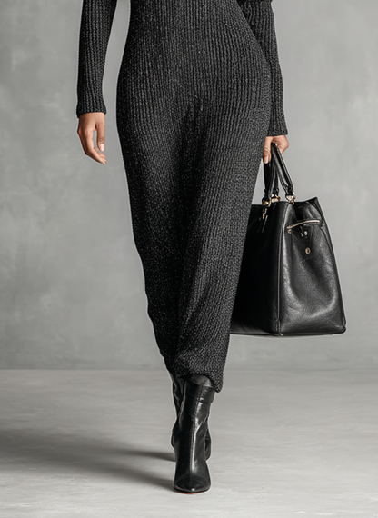 Women's Zip Neck Knitted Maxi Dress