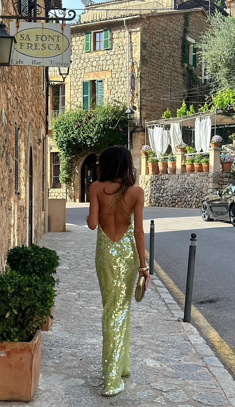 Whitney | Sequined Spaghetti Strap Maxi Spring Dress
