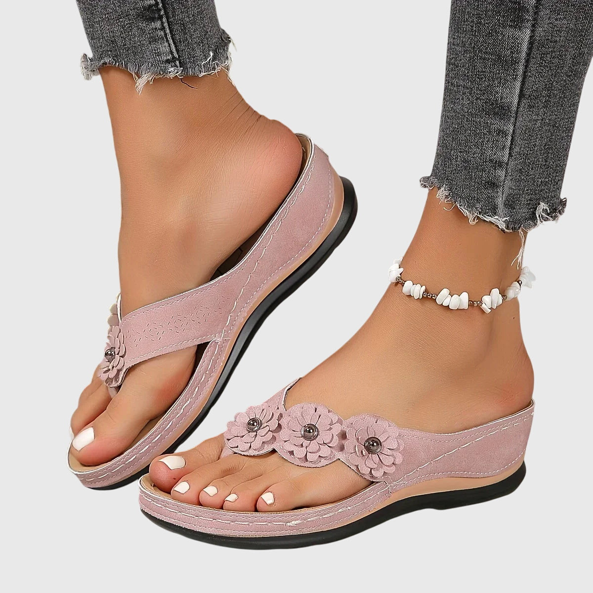 Allison | Flower Wedge-Heel Flip Flop Comfort Sandals