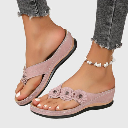 Allison | Flower Wedge-Heel Flip Flop Comfort Sandals