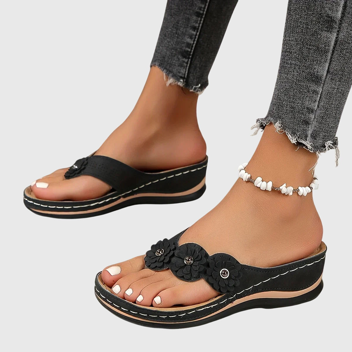 Allison | Flower Wedge-Heel Flip Flop Comfort Sandals