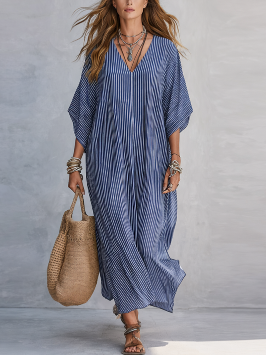 Pinna | Blue Pinstripe Spring Maxi Dress