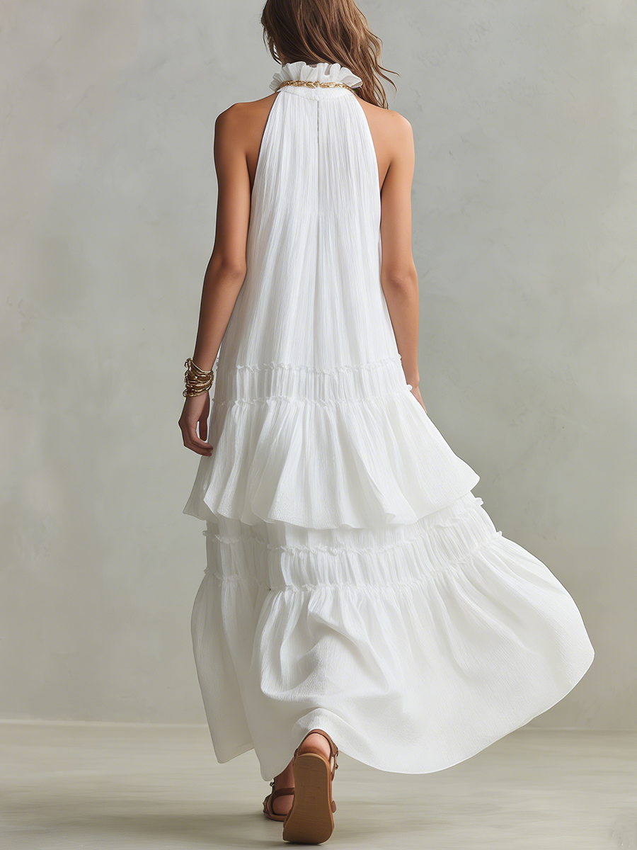 Airy | High Neck Tiered Boho Vacation Maxi Dress