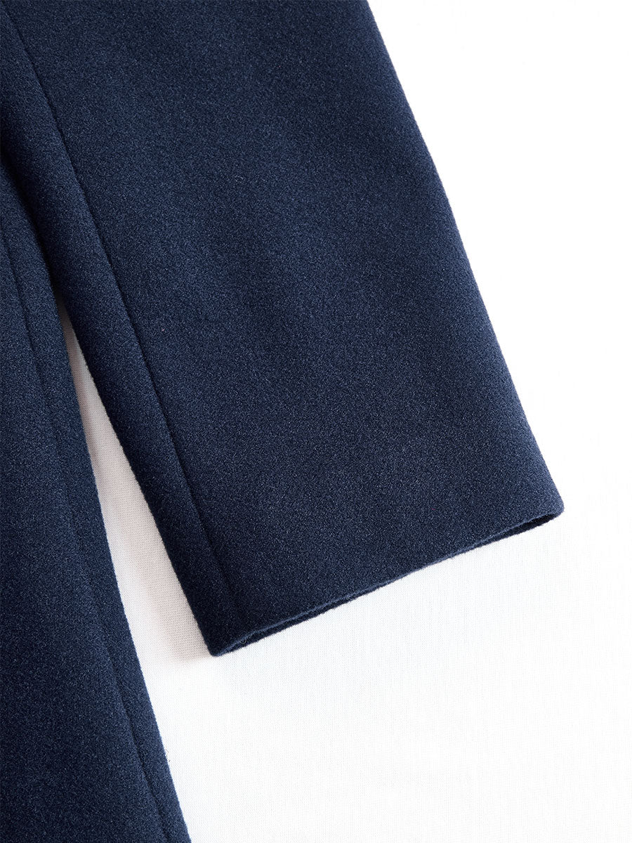 Women's Navy Stand Collar Maxi Wool Coat