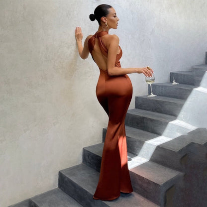 Lindsay | Cross Halter Mermaid Figure-Hugging Maxi Dress