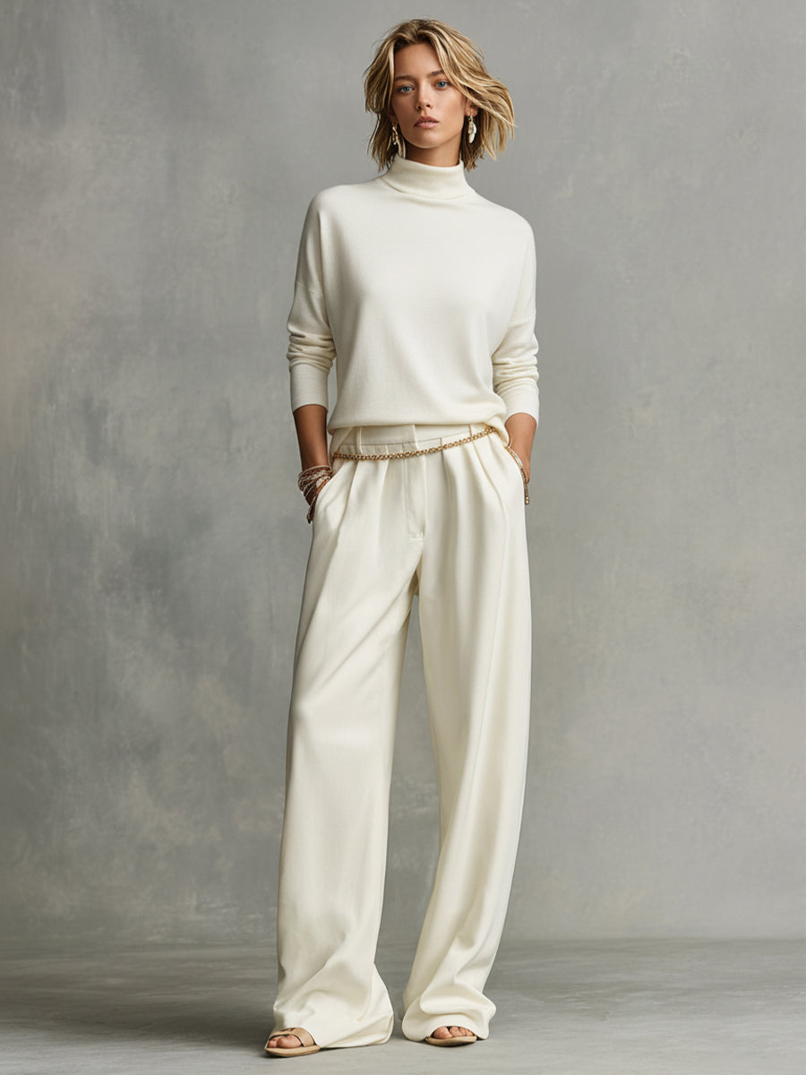Women's Ivory Oversized Knit Turtleneck Top