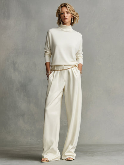 Women's Ivory Oversized Knit Turtleneck Top