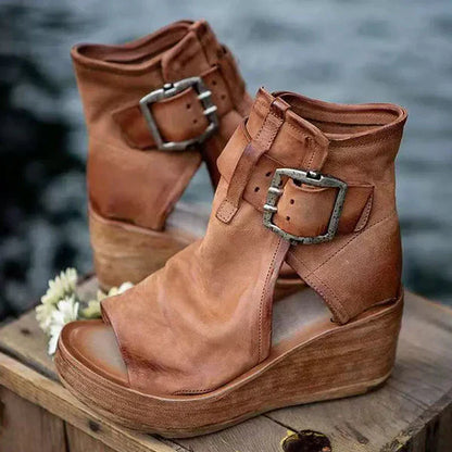 Finley | Double Buckle Platform Wedge-Heel Sandals