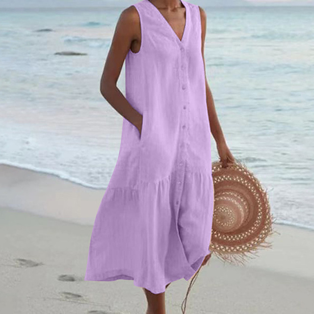 Barbara | Sleeveless Button Down Midi Summer Dress