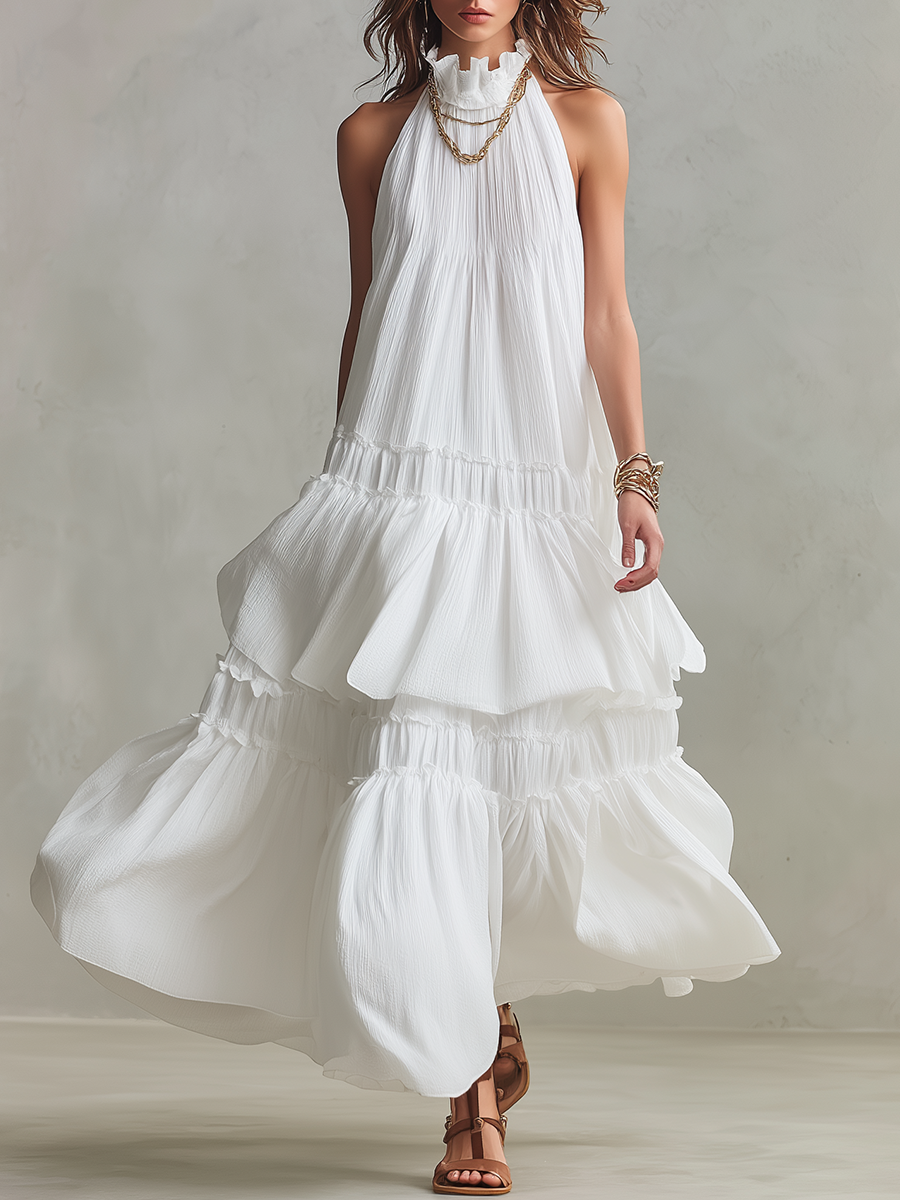 Airy | High Neck Tiered Boho Vacation Maxi Dress